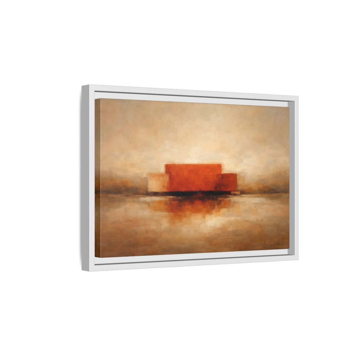 Side Mockup 4. Abstract Abstract Shapes Orange And Beige shown as stretched canvas wall art