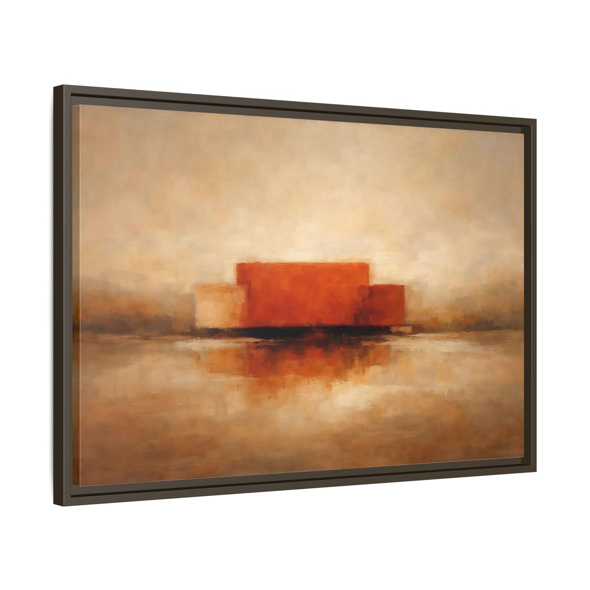 Side Mockup 11. Abstract Abstract Shapes Orange And Beige shown as stretched canvas wall art