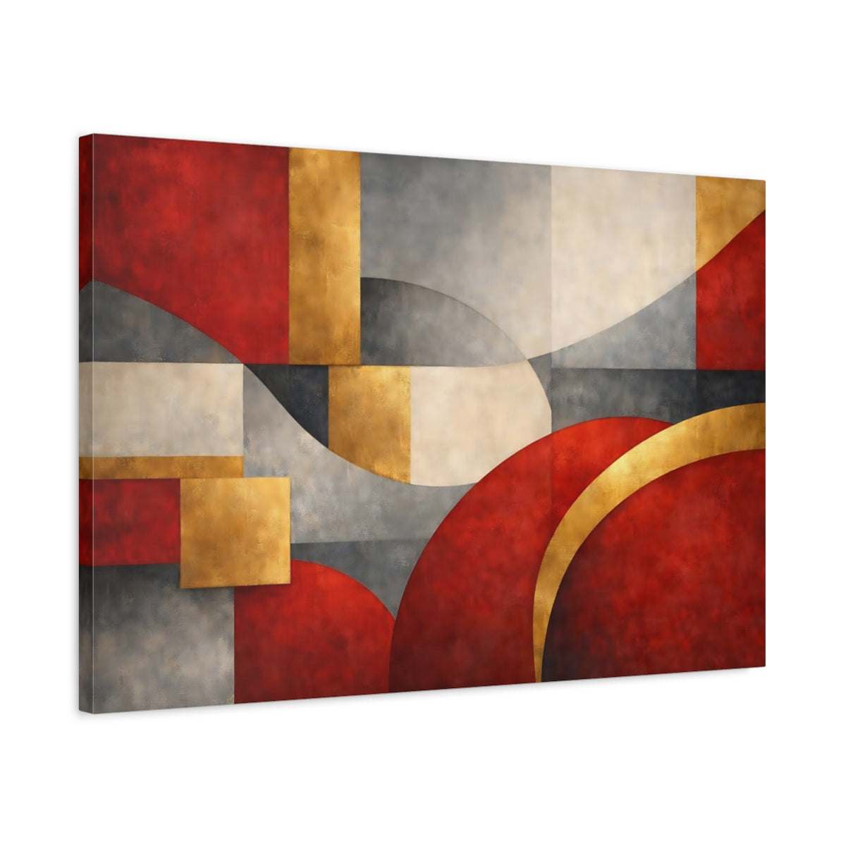 Side Mockup 2. Abstract Abstract Shapes Red Gold Abstract shown as stretched canvas wall art