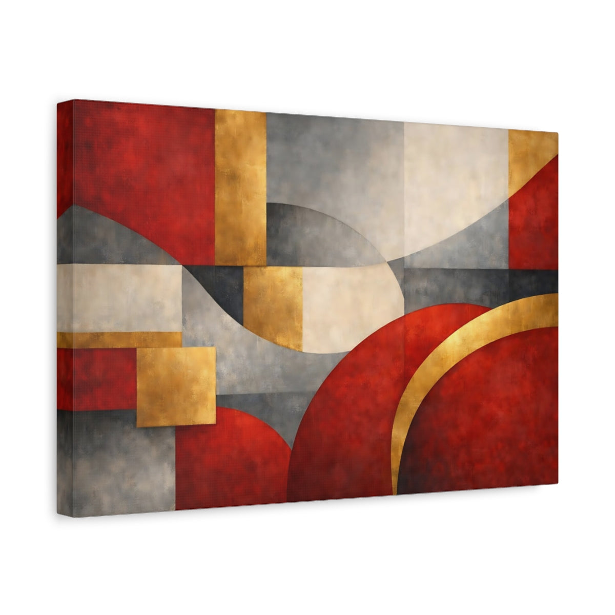 Side Mockup 4. Abstract Abstract Shapes Red Gold Abstract shown as stretched canvas wall art