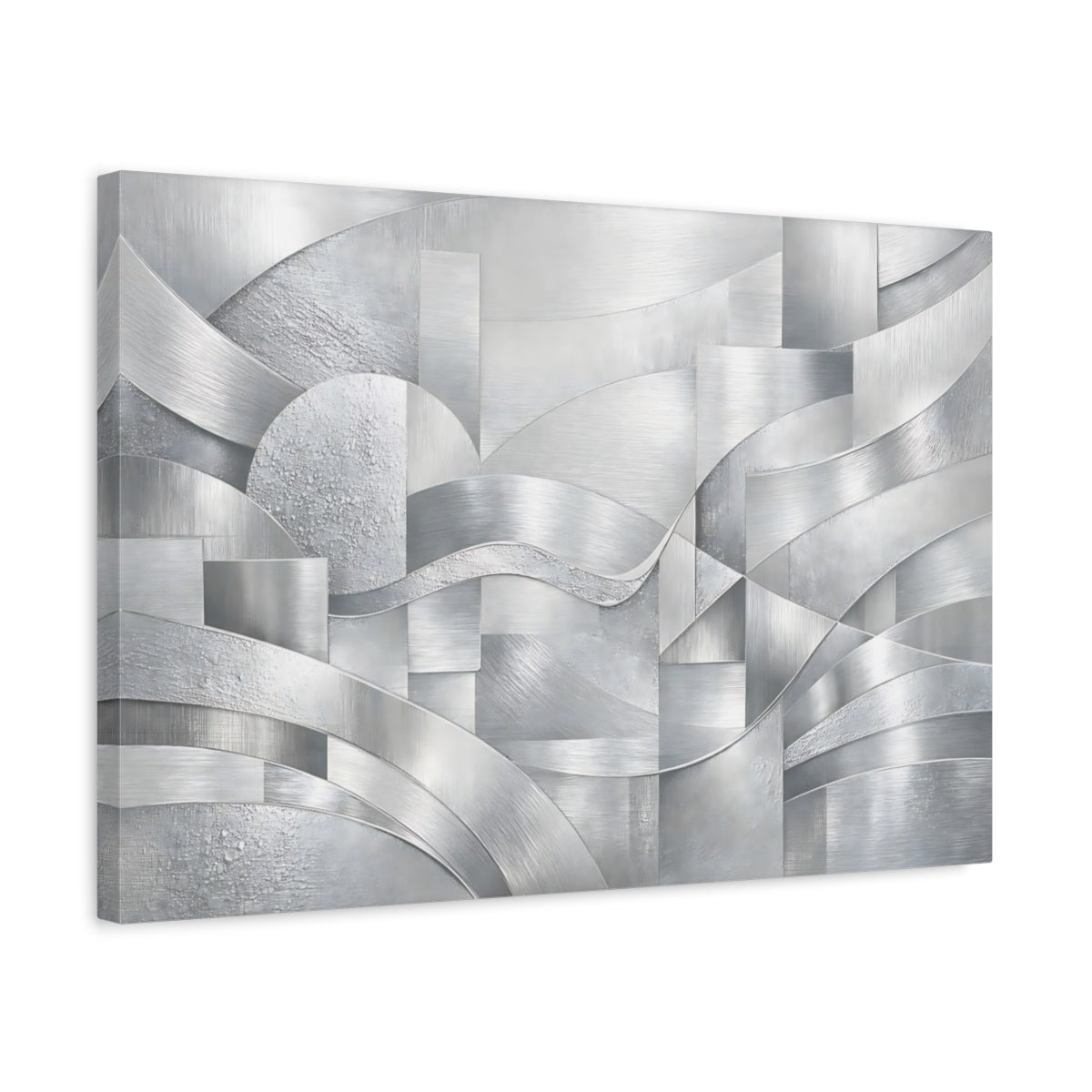 Side Mockup 3. Abstract Silver Textures Silver Abstract shown as stretched canvas wall art