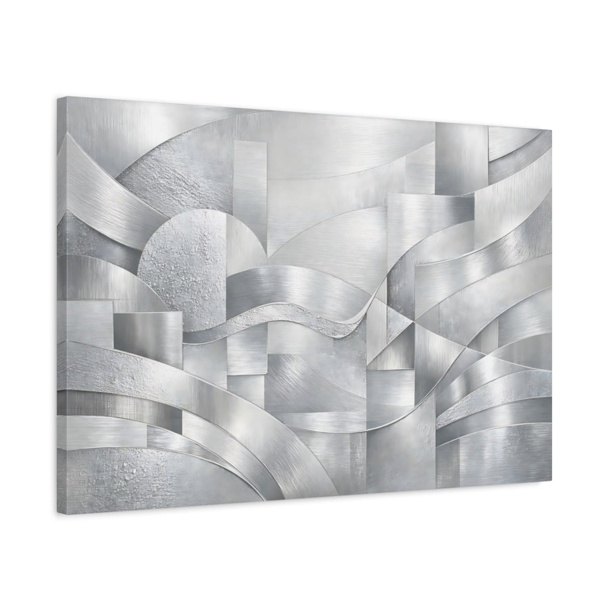Side Mockup 2. Abstract Silver Textures Silver Abstract shown as stretched canvas wall art