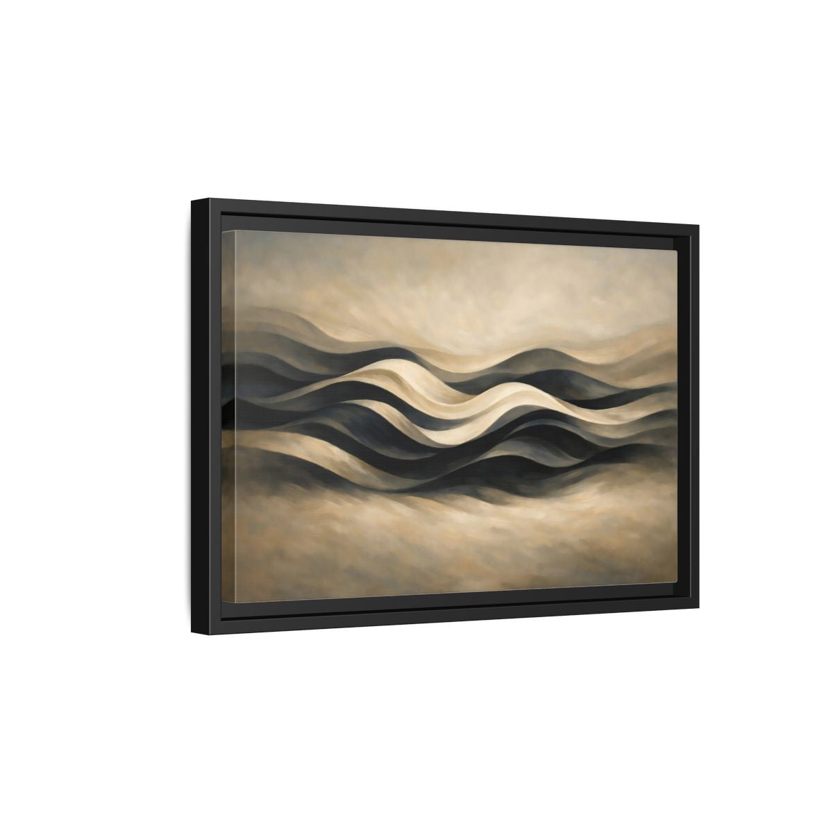 Side Mockup 6. Abstract Abstract Waves Brown And Beige Waves shown as stretched canvas wall art