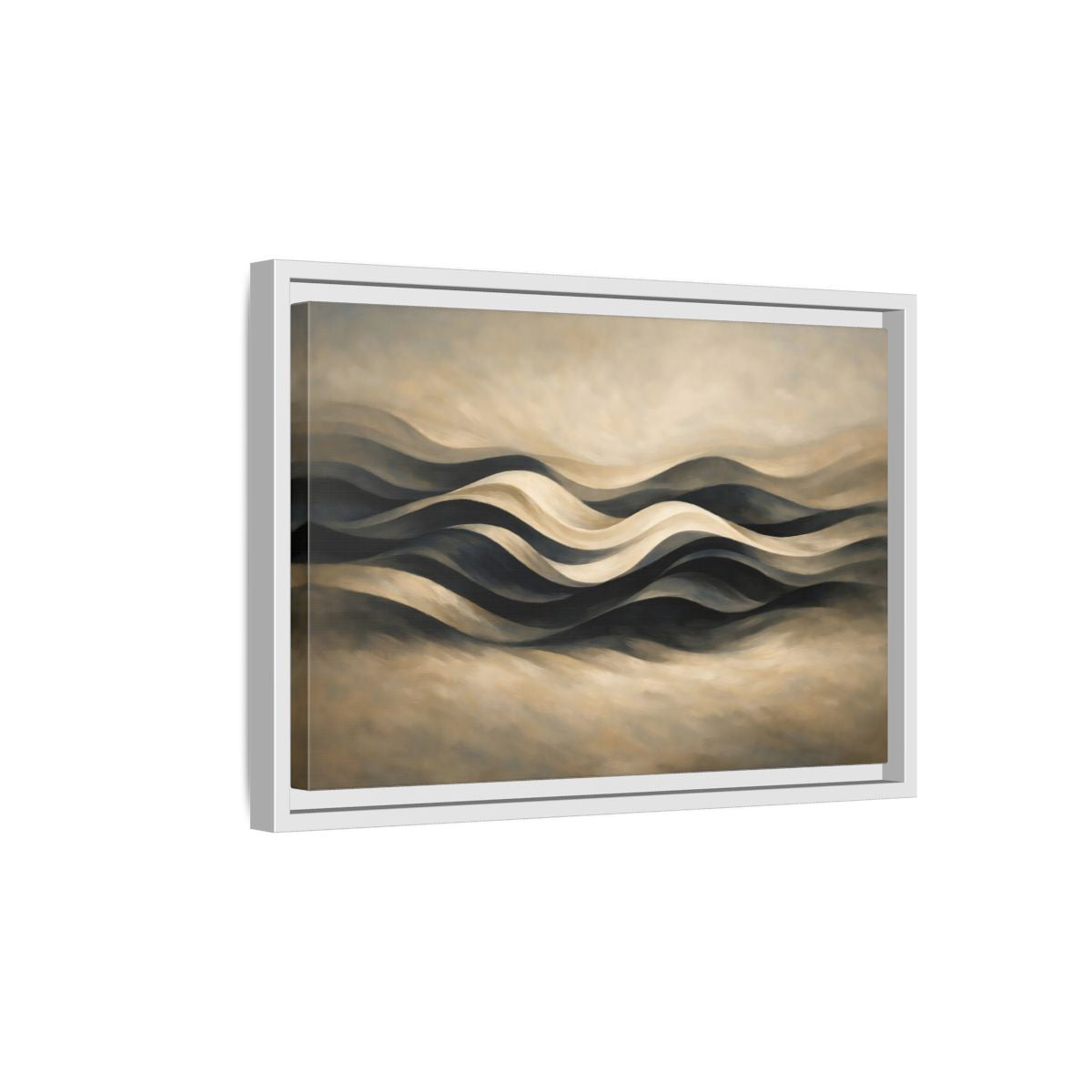 Side Mockup 4. Abstract Abstract Waves Brown And Beige Waves shown as stretched canvas wall art