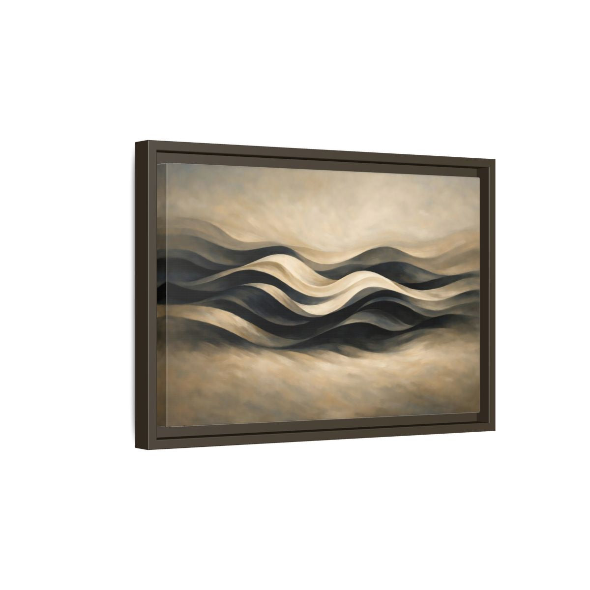 Side Mockup 5. Abstract Abstract Waves Brown And Beige Waves shown as stretched canvas wall art