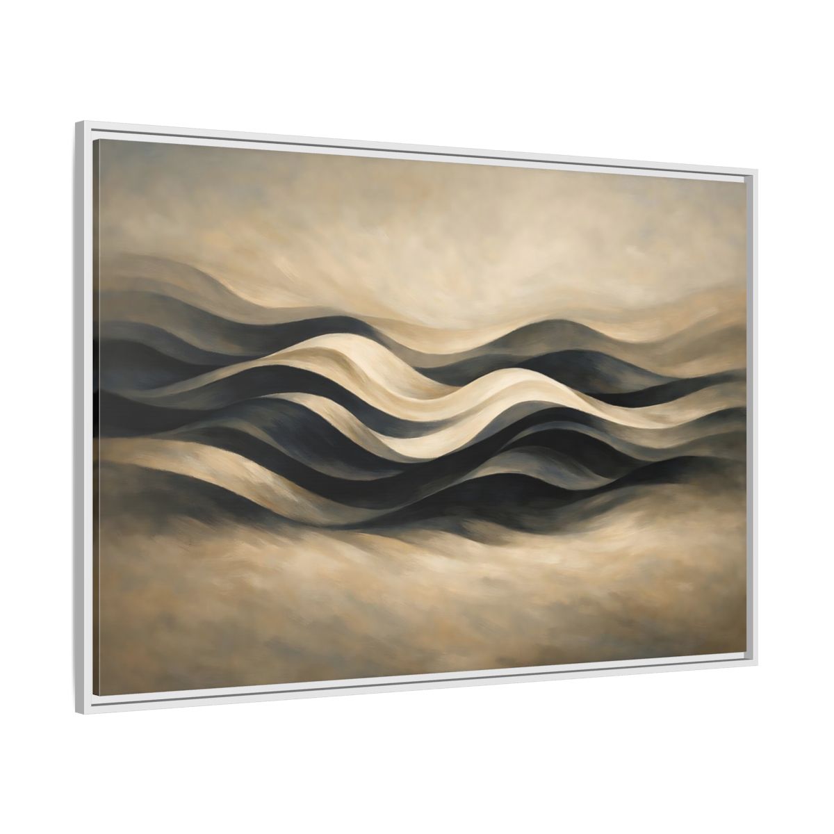 Side Mockup 7. Abstract Abstract Waves Brown And Beige Waves shown as stretched canvas wall art
