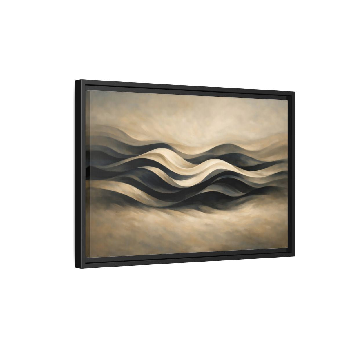 Side Mockup 3. Abstract Abstract Waves Brown And Beige Waves shown as stretched canvas wall art