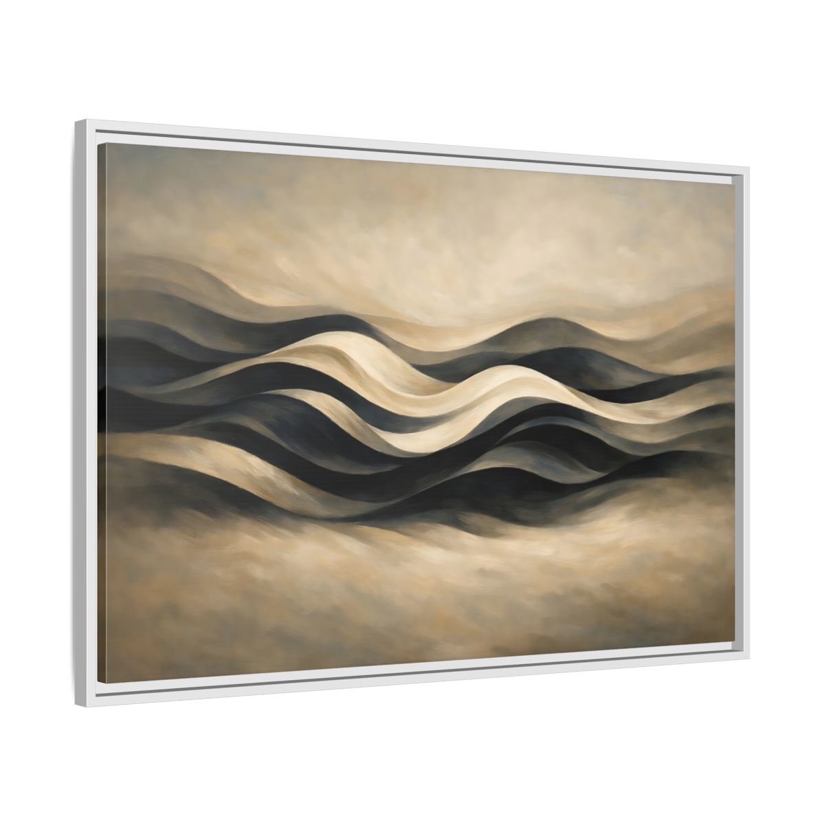 Side Mockup 8. Abstract Abstract Waves Brown And Beige Waves shown as stretched canvas wall art