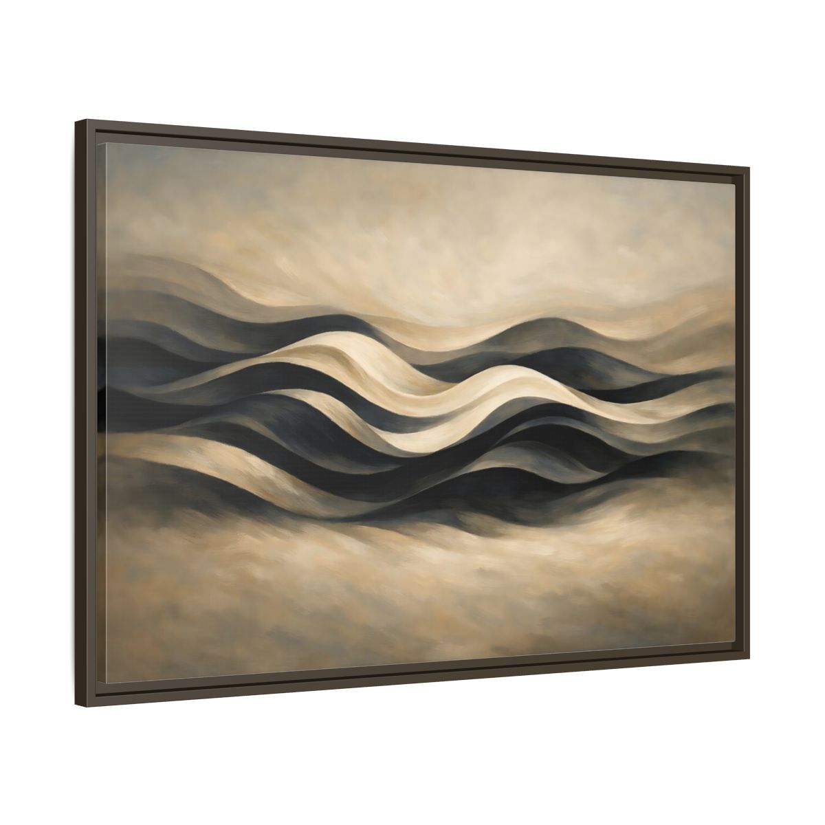 Side Mockup 9. Abstract Abstract Waves Brown And Beige Waves shown as stretched canvas wall art