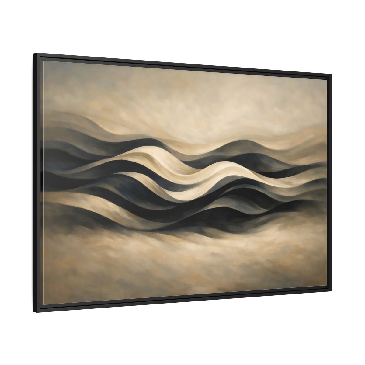 Side Mockup 12. Abstract Abstract Waves Brown And Beige Waves shown as stretched canvas wall art