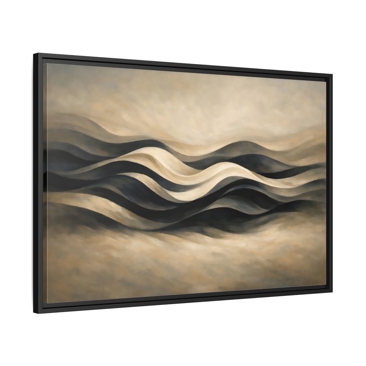 Side Mockup 13. Abstract Abstract Waves Brown And Beige Waves shown as stretched canvas wall art