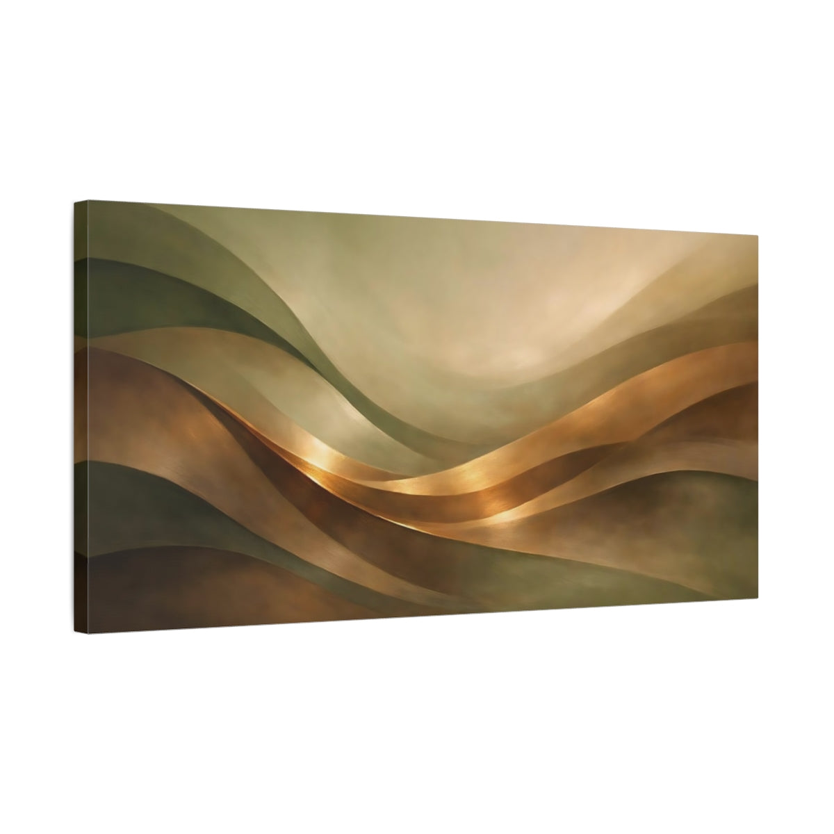 Side Mockup 2. Abstract Abstract Waves Brown And Gold shown as stretched canvas wall art
