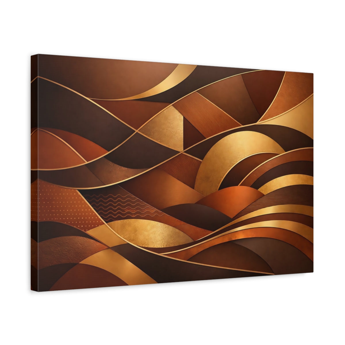 Side Mockup 3. Abstract Abstract Waves Brown Gold Abstract shown as stretched canvas wall art