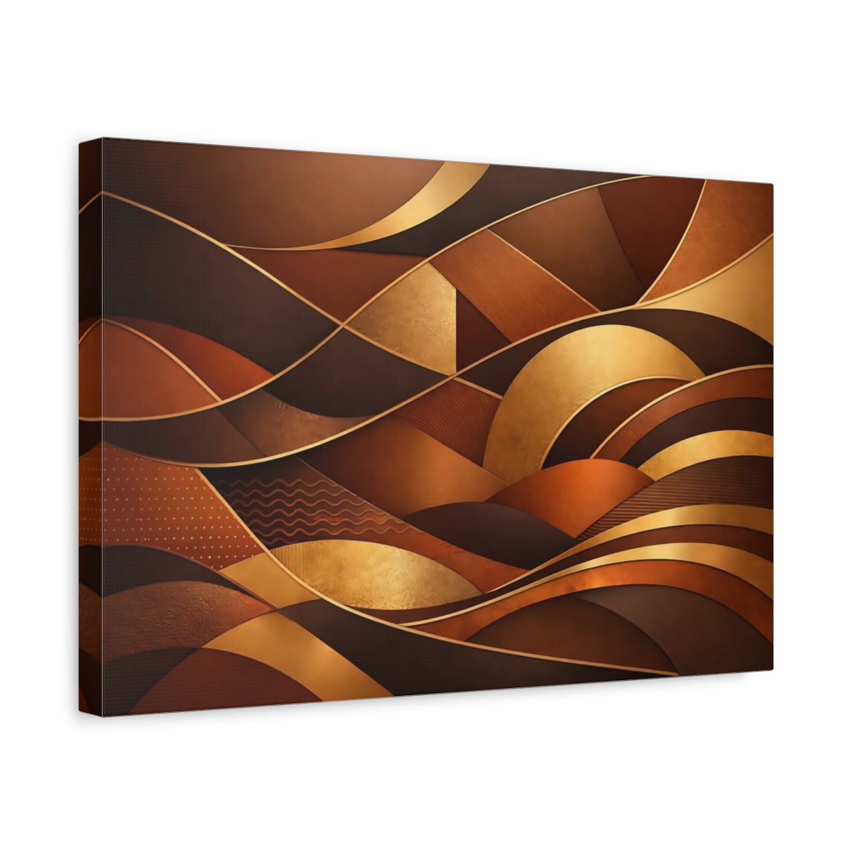 Side Mockup 4. Abstract Abstract Waves Brown Gold Abstract shown as stretched canvas wall art