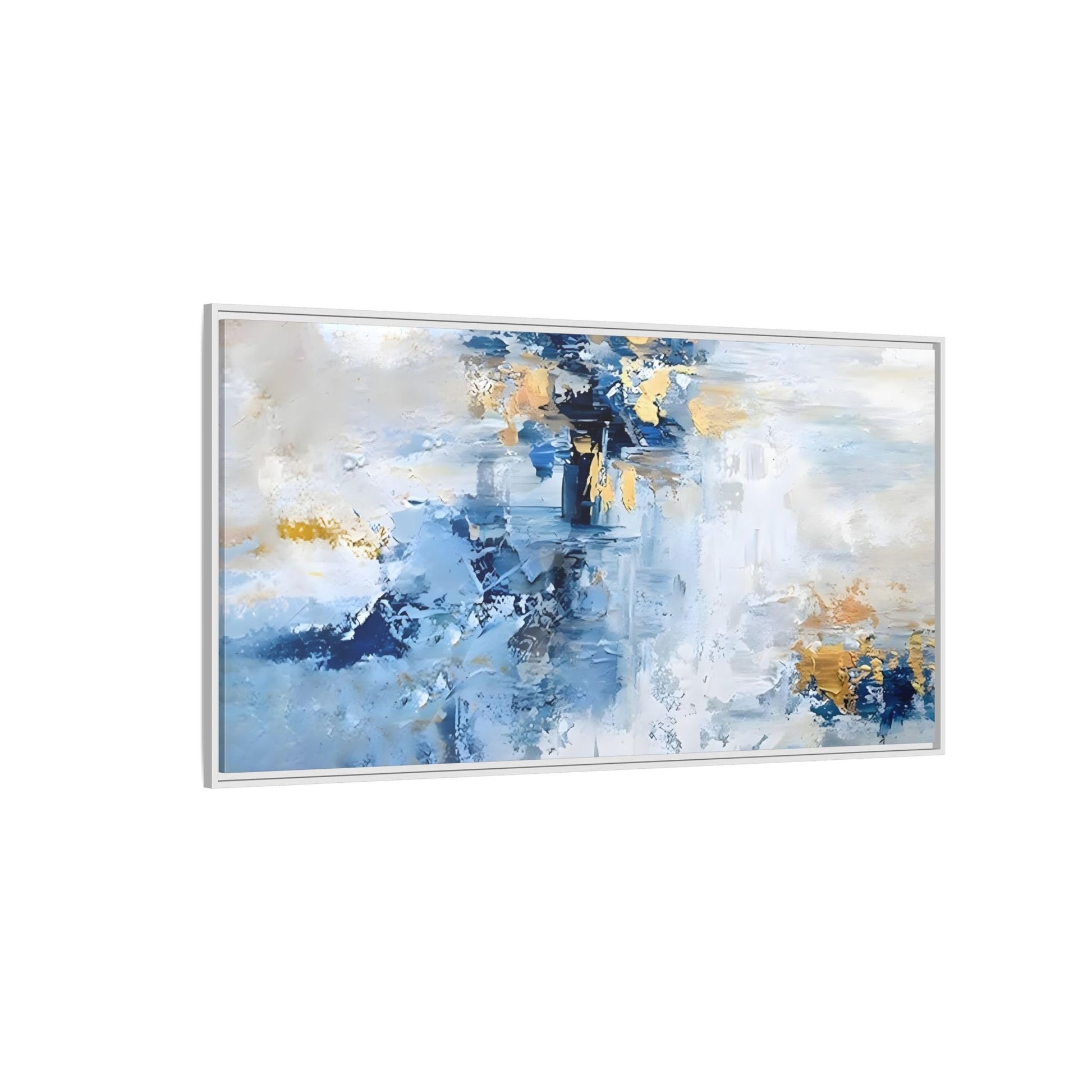 Modern Abstract White Blue Framed Canvas Print - Contemporary Living Room Art - YesArtYes