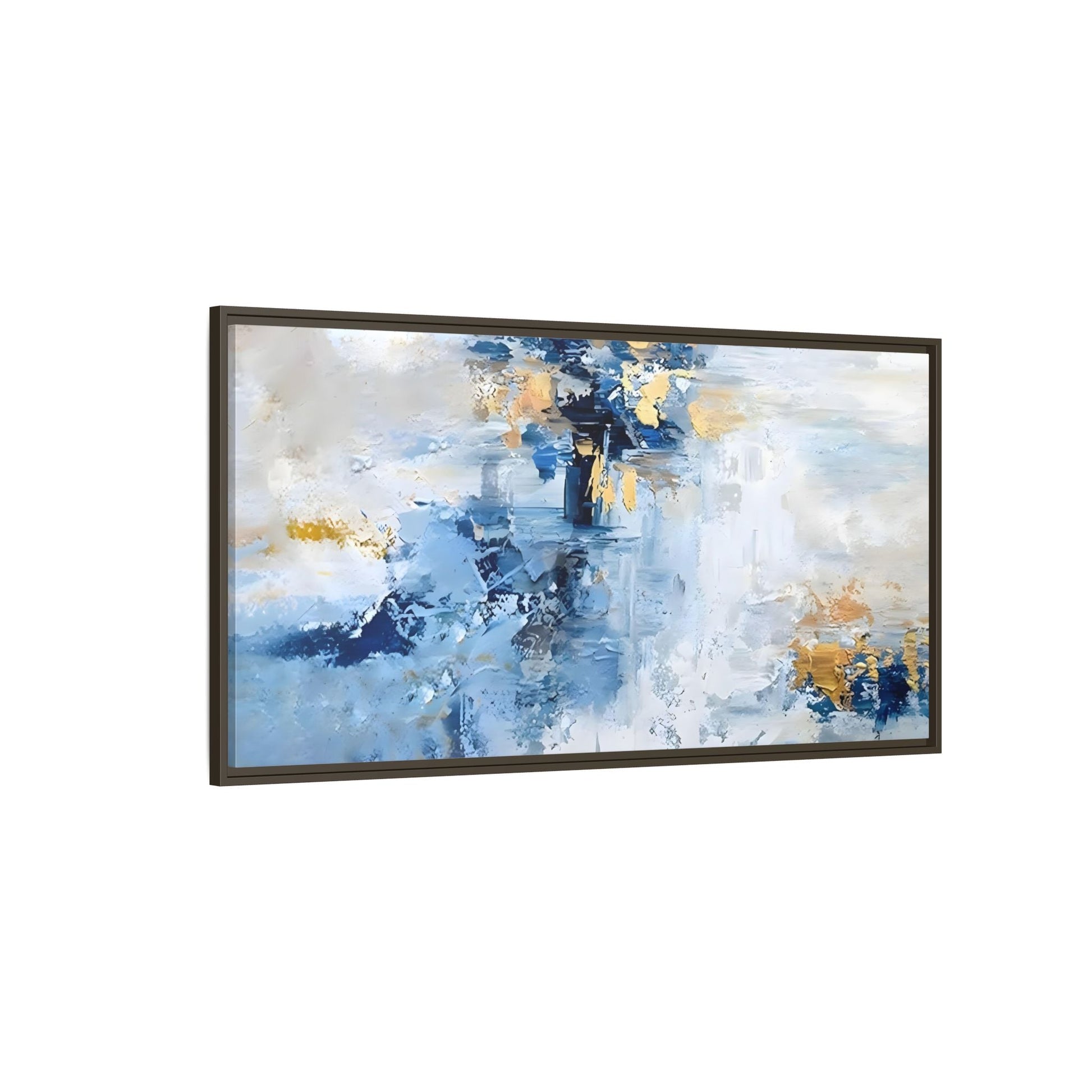 Modern Abstract White Blue Framed Canvas Print - Contemporary Living Room Art - YesArtYes