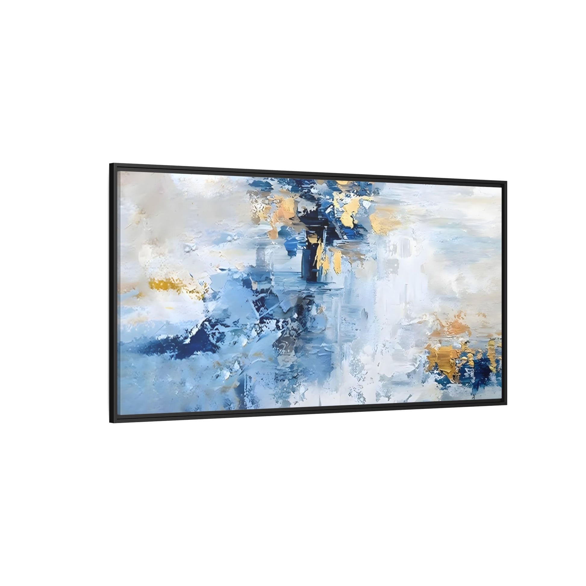 Modern Abstract White Blue Framed Canvas Print - Contemporary Living Room Art - YesArtYes
