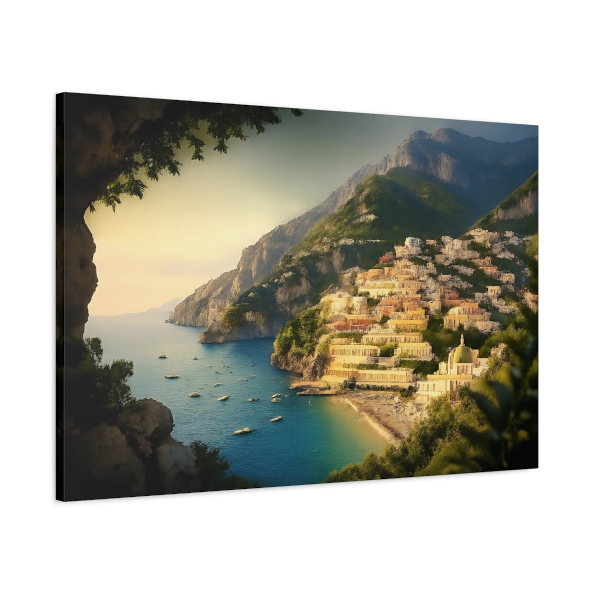 Modern Amalfi Coast Coastal Town Nature - Canvas Wall Art Print - YesArtYes