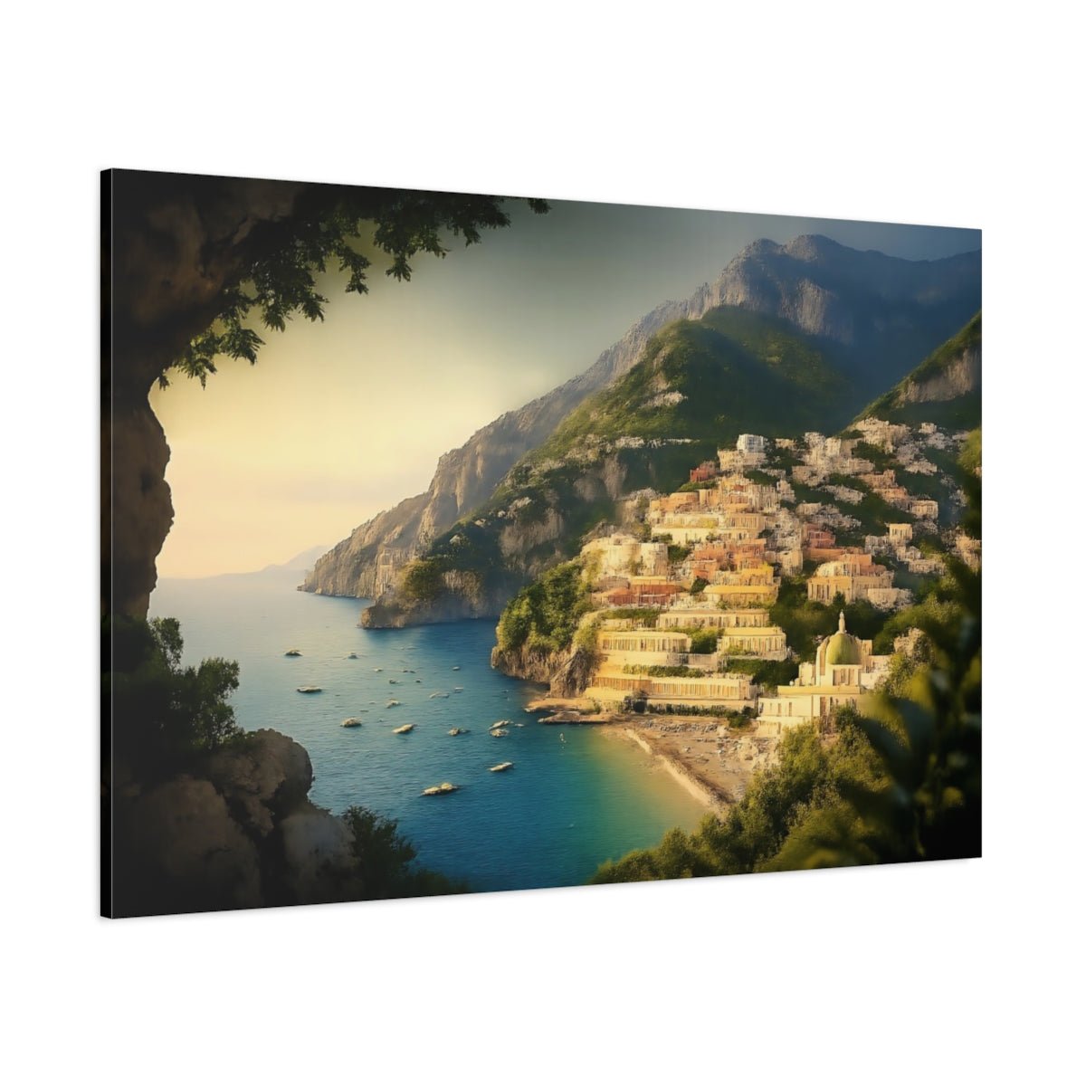 Modern Amalfi Coast Coastal Town Nature - Canvas Wall Art Print - YesArtYes