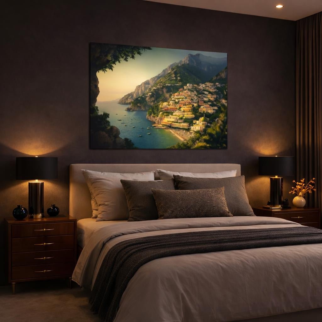 Modern Amalfi Coast Coastal Town Nature - Canvas Wall Art Print - YesArtYes