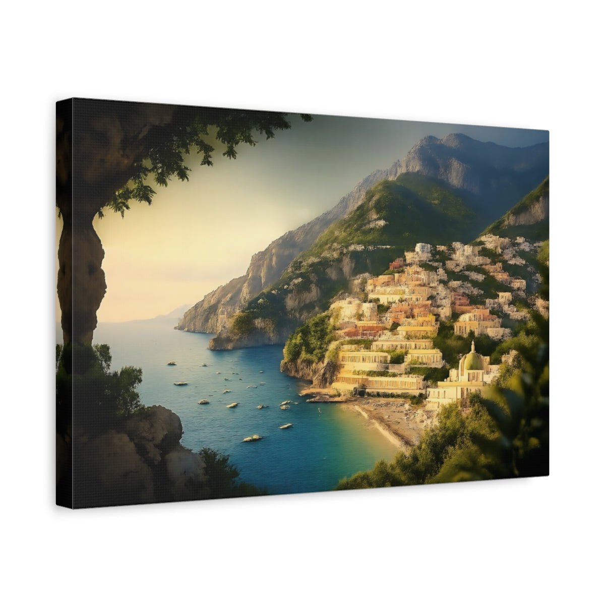 Modern Amalfi Coast Coastal Town Nature - Canvas Wall Art Print - YesArtYes