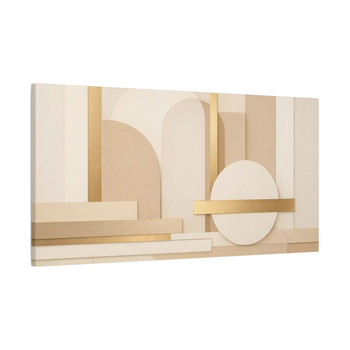 Side Mockup 1. Abstract Geometric Shapes Neutral Gold Abstract shown as stretched canvas wall art