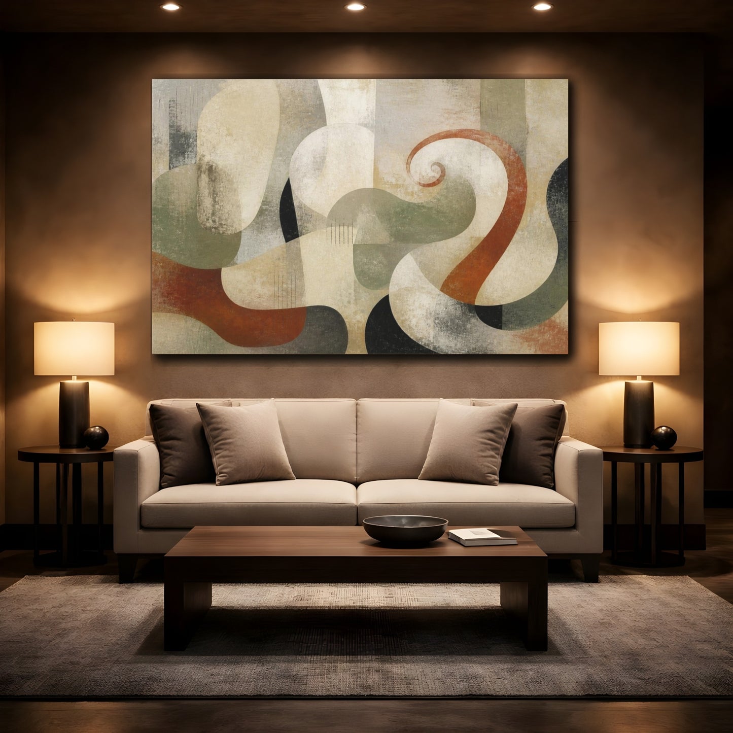 Mockup 2. Modern Biomorphic Swirl shown as canvas print