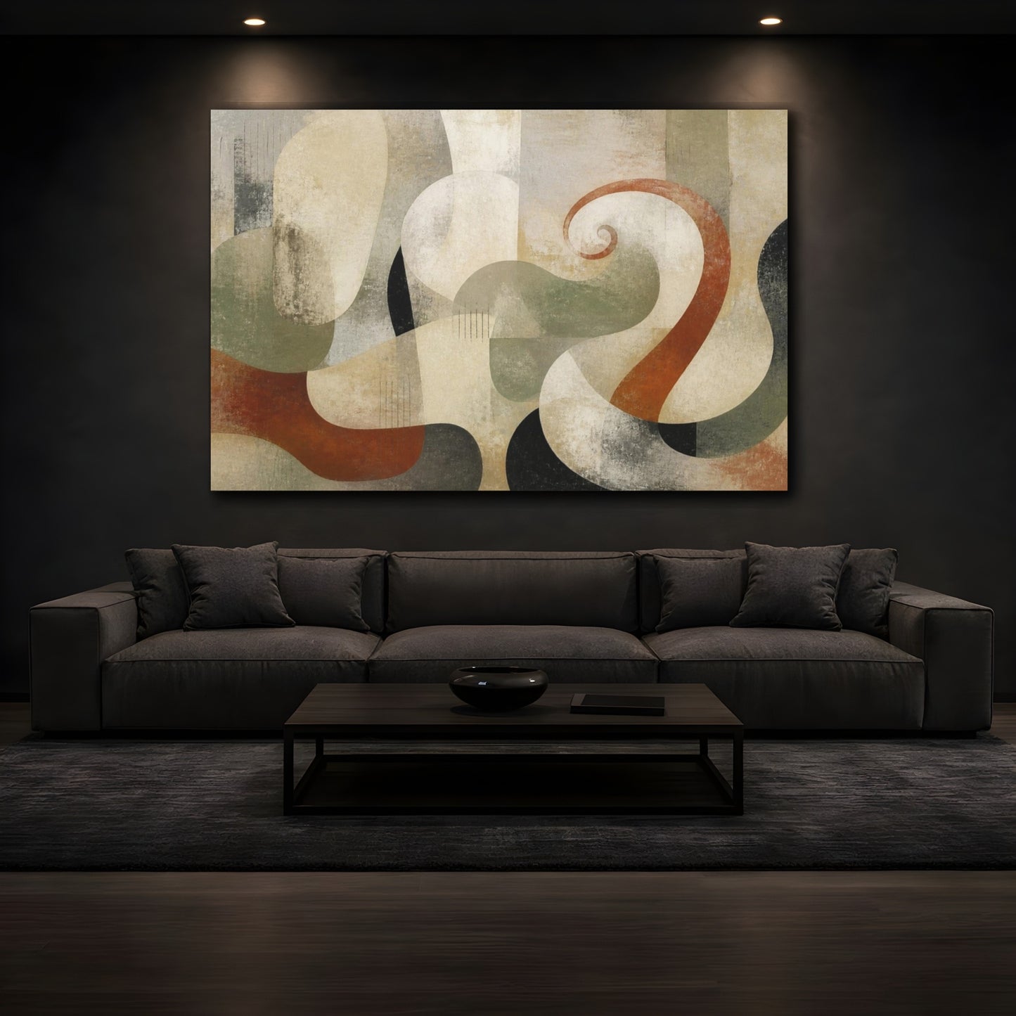 Mockup 3. Modern Biomorphic Swirl shown as canvas print