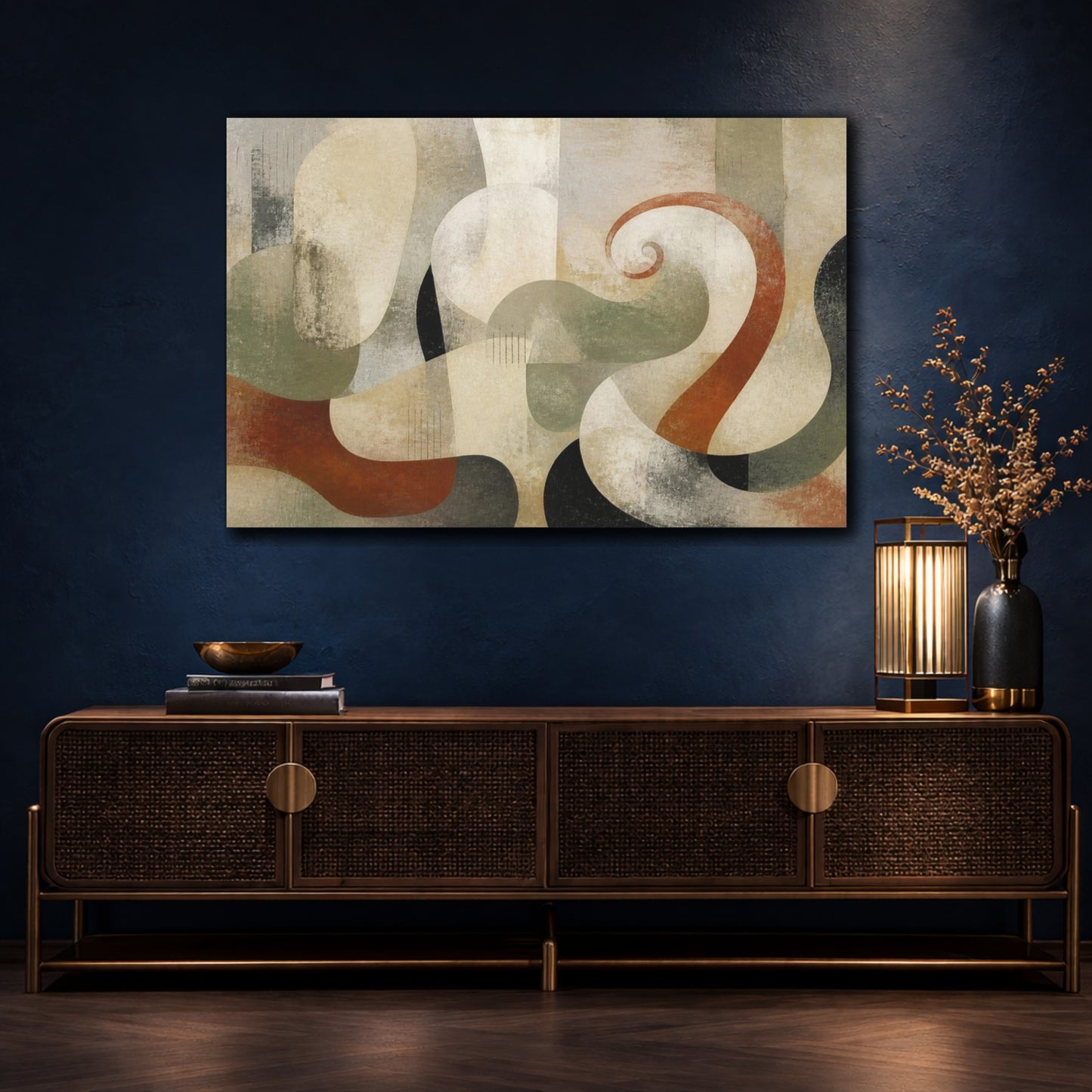 Mockup 4. Modern Biomorphic Swirl shown as canvas print