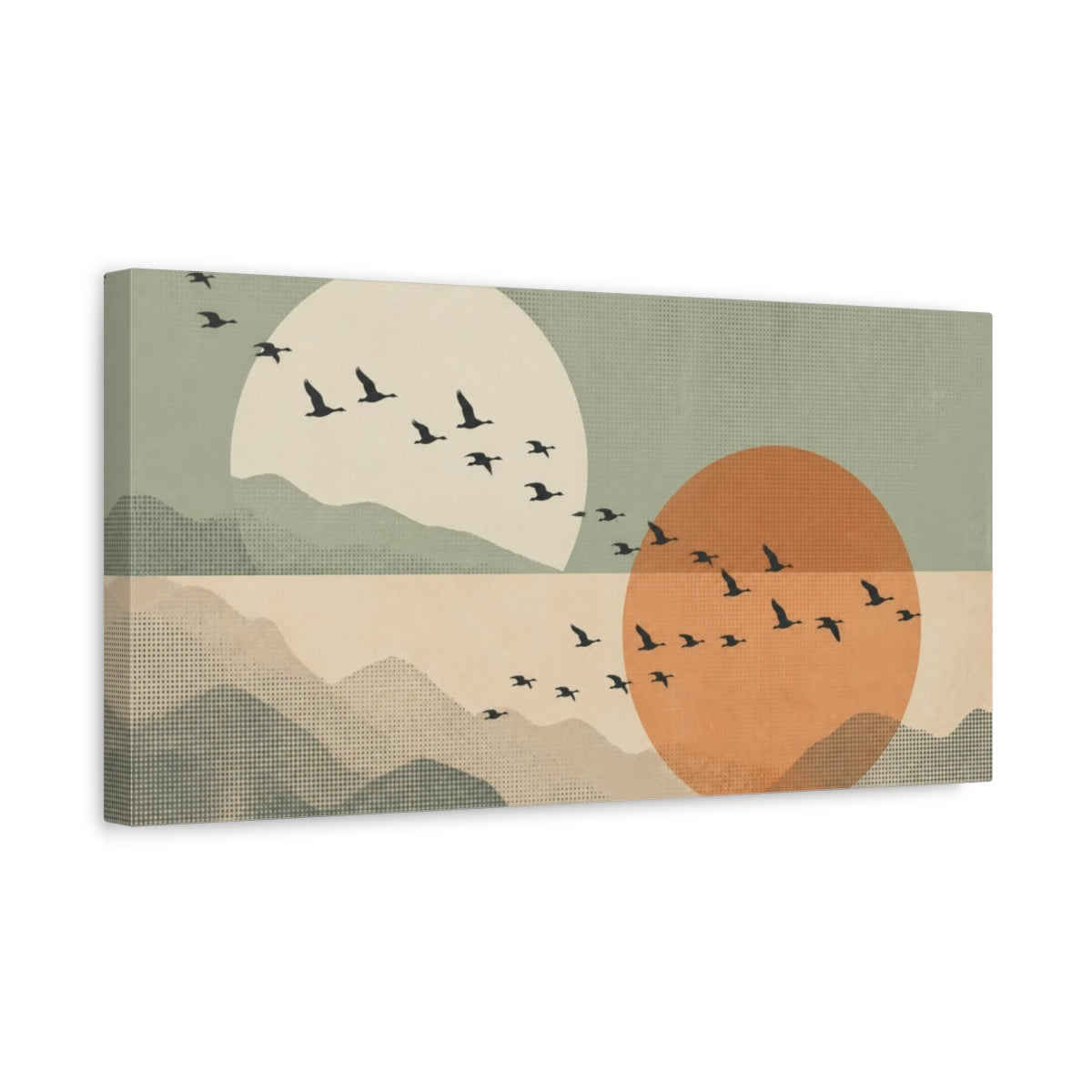 Side Mockup 3. Modern Bird Silhouettes shown as canvas print