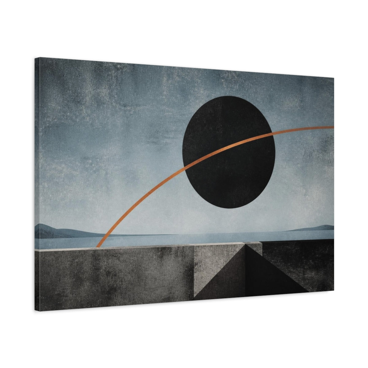 Main Mockup. Modern Black Disc Eclipse shown as canvas print