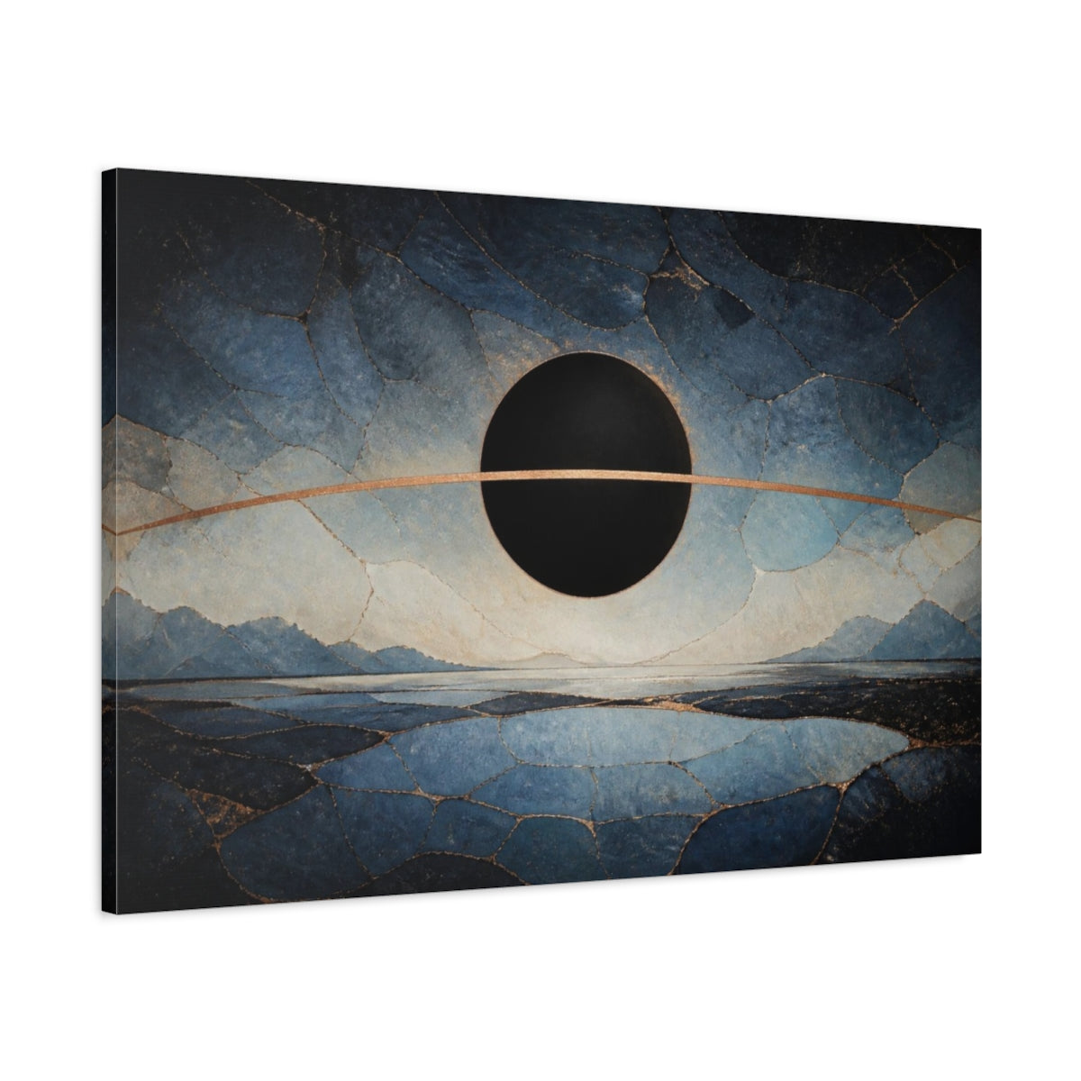 Main Mockup. Modern Black Eclipse shown as canvas print