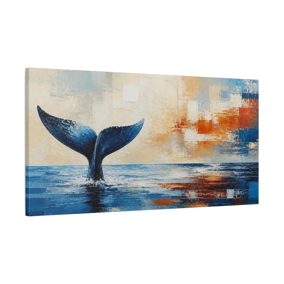 Main Mockup. Modern Blue Whale Tail shown as canvas print