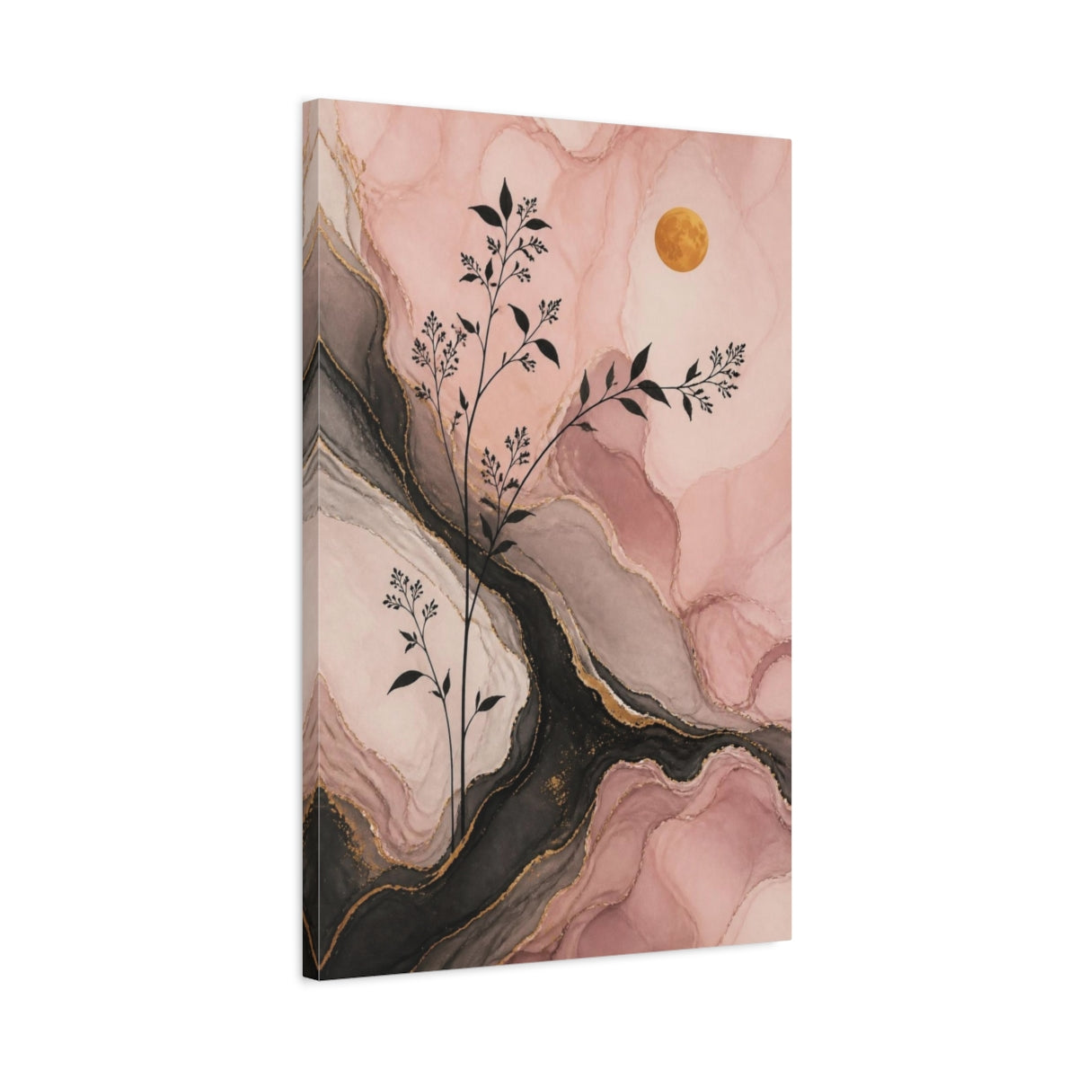 Side Mockup 2. Modern Blush Botanical Moon shown as canvas print