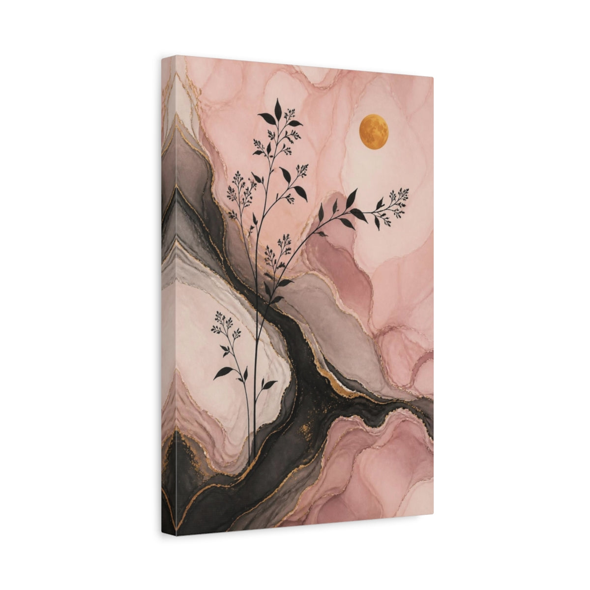Side Mockup 4. Modern Blush Botanical Moon shown as canvas print