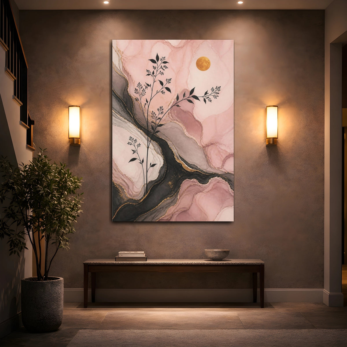 Mockup 2. Modern Blush Botanical Moon shown as canvas print
