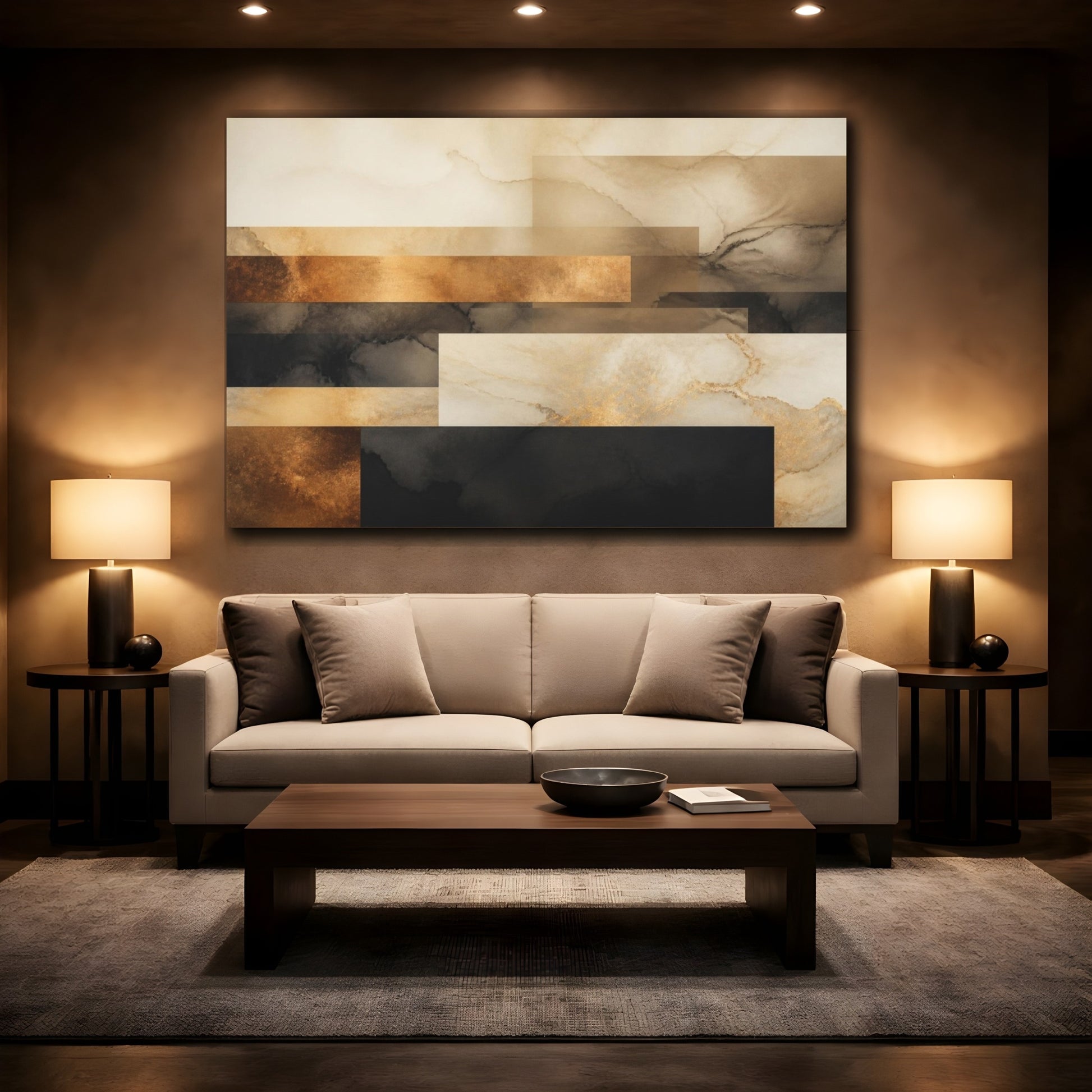 Mockup 2. Modern Bronze Layered Planes shown as canvas print