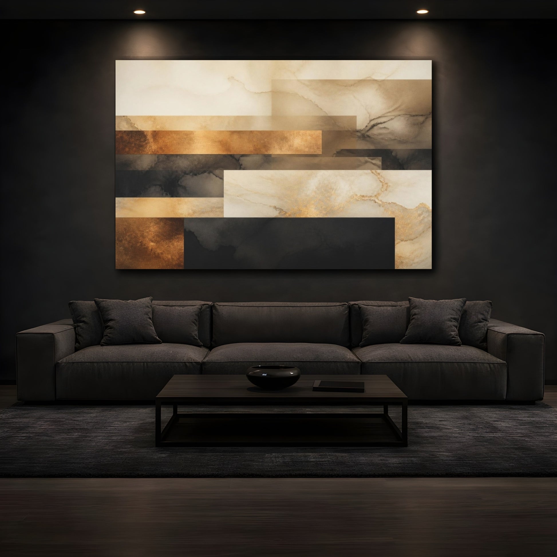 Mockup 3. Modern Bronze Layered Planes shown as canvas print