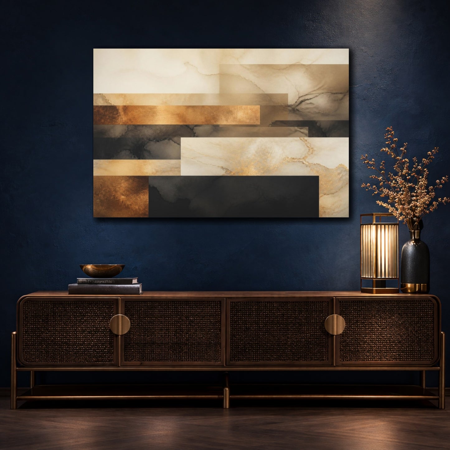 Mockup 4. Modern Bronze Layered Planes shown as canvas print