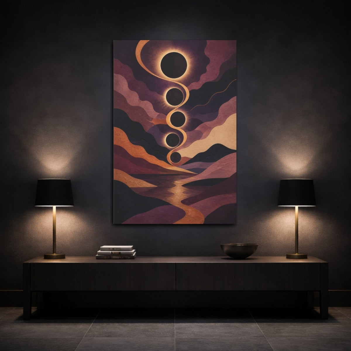 Modern Celestial Eclipse Canvas Print – Living Room, Above Couch - YesArtYes