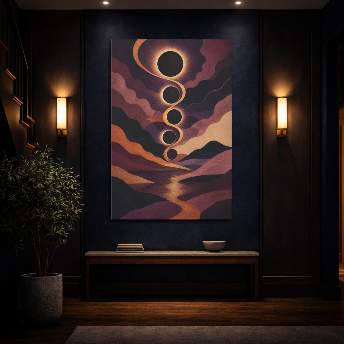Modern Celestial Eclipse Canvas Print – Living Room, Above Couch - YesArtYes
