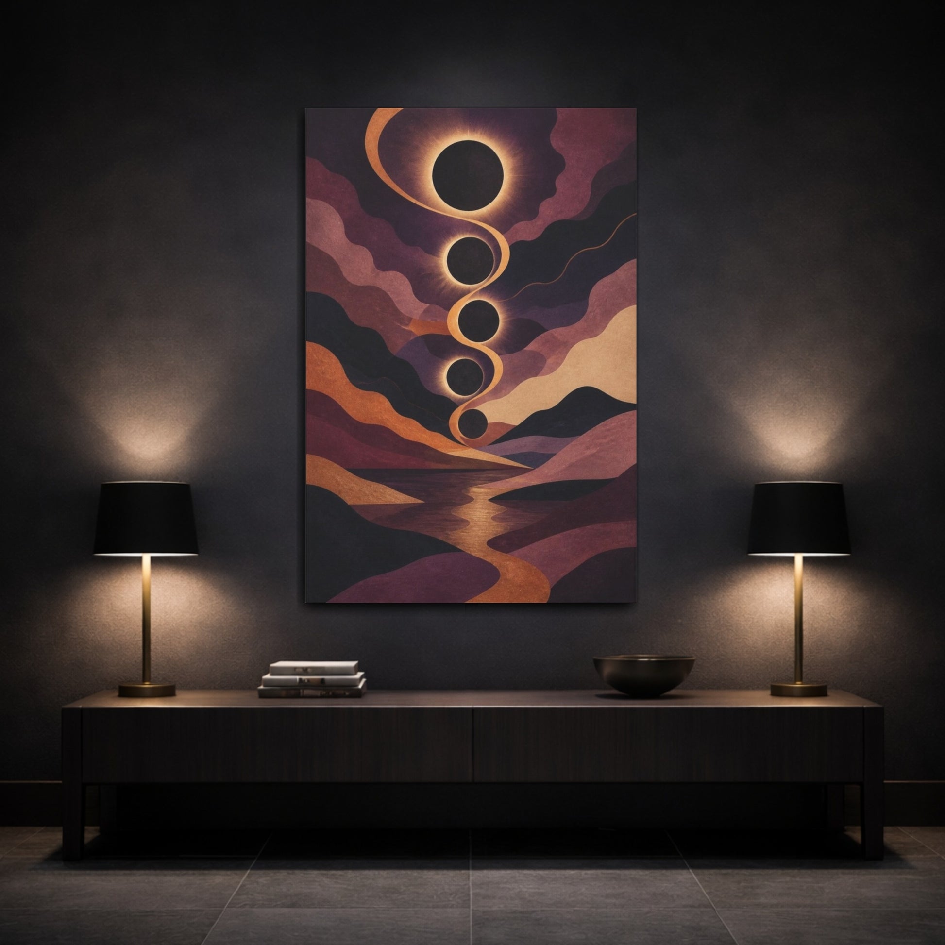 Mockup 3. Modern Celestial Eclipse shown as canvas print