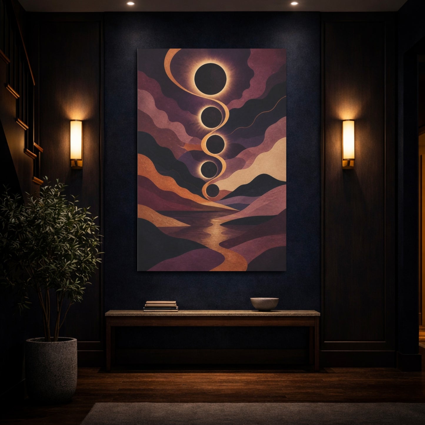 Mockup 4. Modern Celestial Eclipse shown as canvas print
