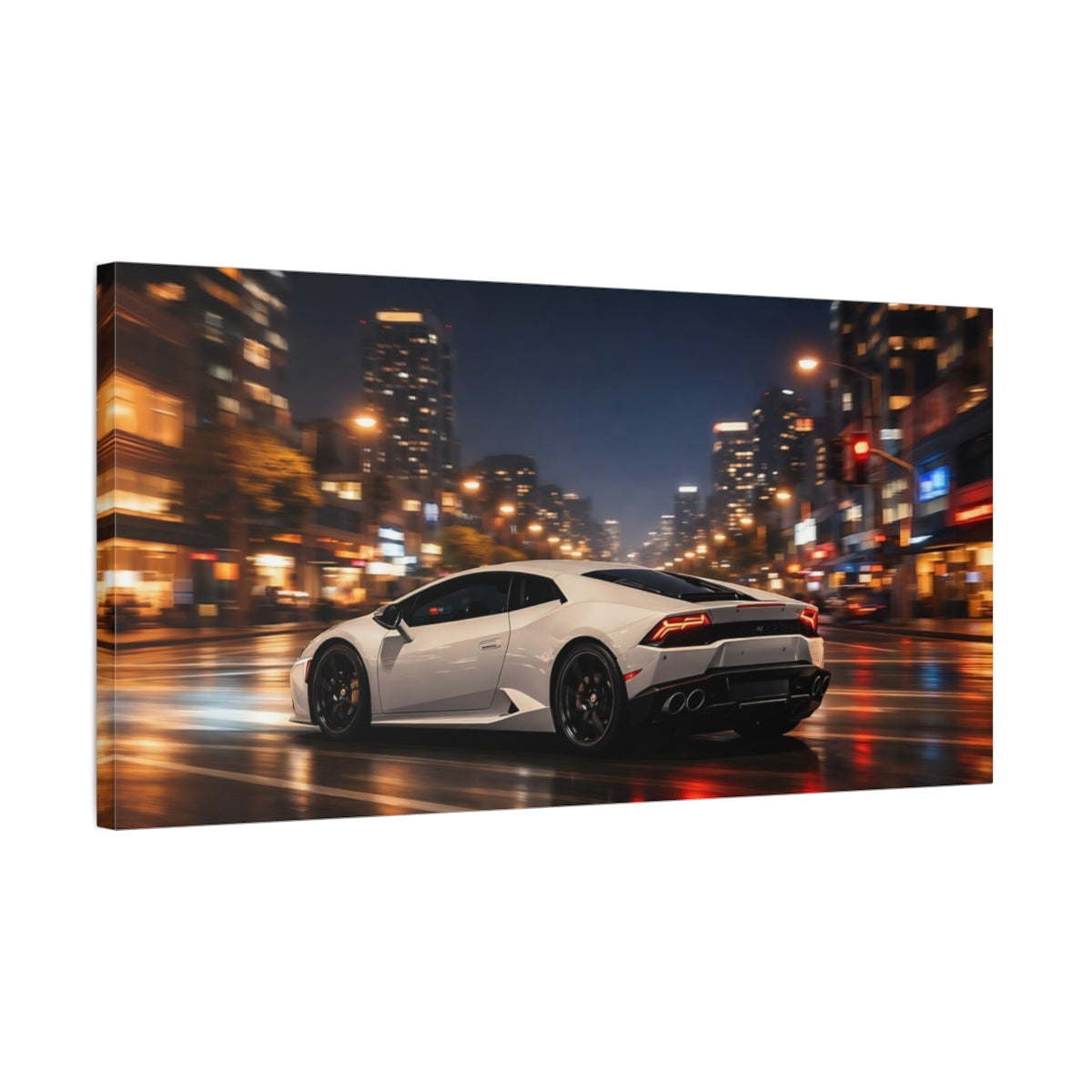Side Mockup 2. Sports Sports Car White Sports Car shown as stretched canvas wall art