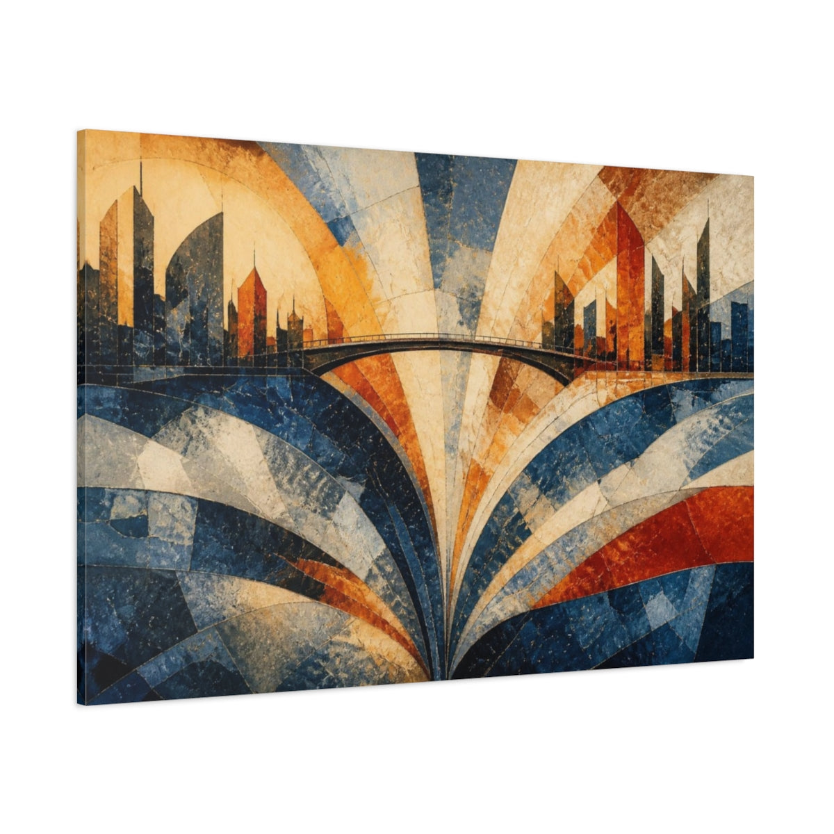 Side Mockup 1. Modern City Skyline Bridge shown as canvas print