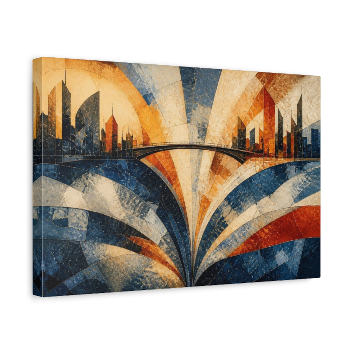 Side Mockup 4. Modern City Skyline Bridge shown as canvas print