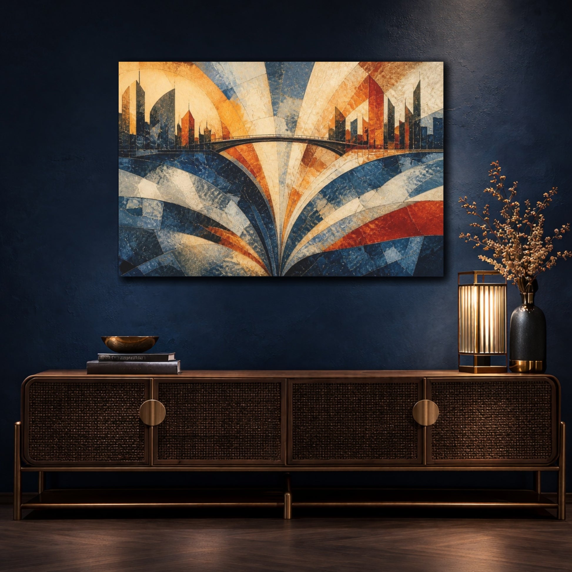 Mockup 4. Modern City Skyline Bridge shown as canvas print
