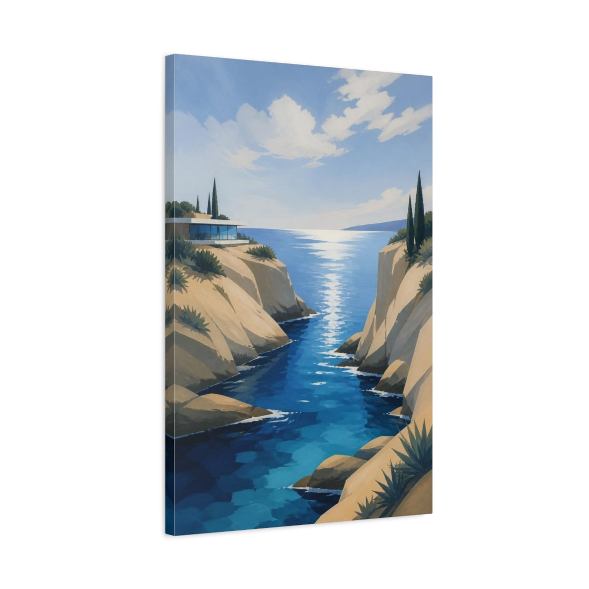 Side Mockup 2. Modern Coastal Inlet shown as canvas print
