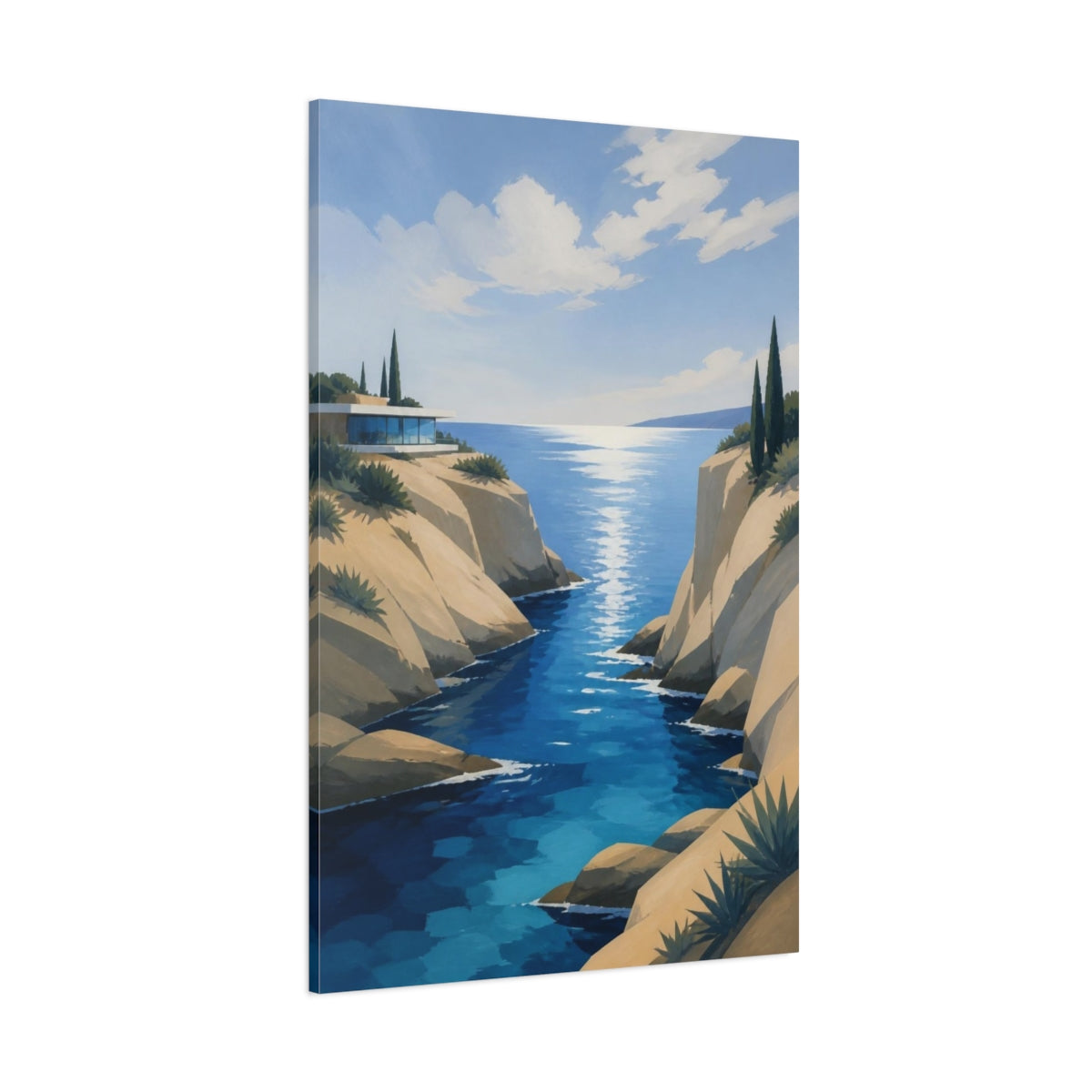 Side Mockup 1. Modern Coastal Inlet shown as canvas print