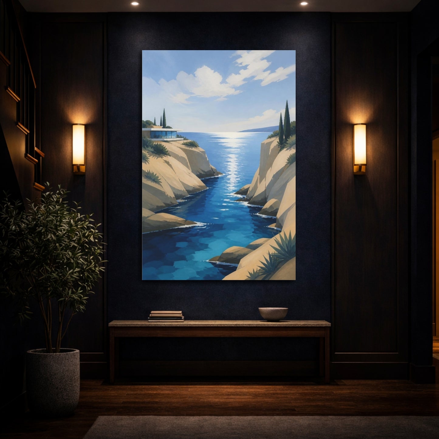 Mockup 4. Modern Coastal Inlet shown as canvas print